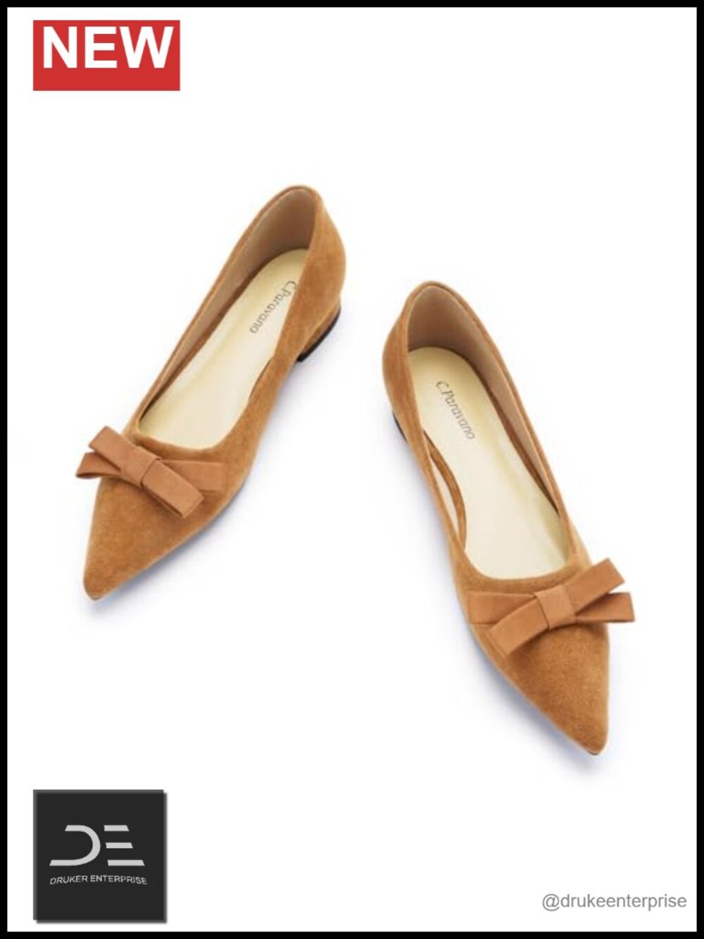 Suede Bow Ballet Flats Pointed Toe Slip-On Comfort Shoes